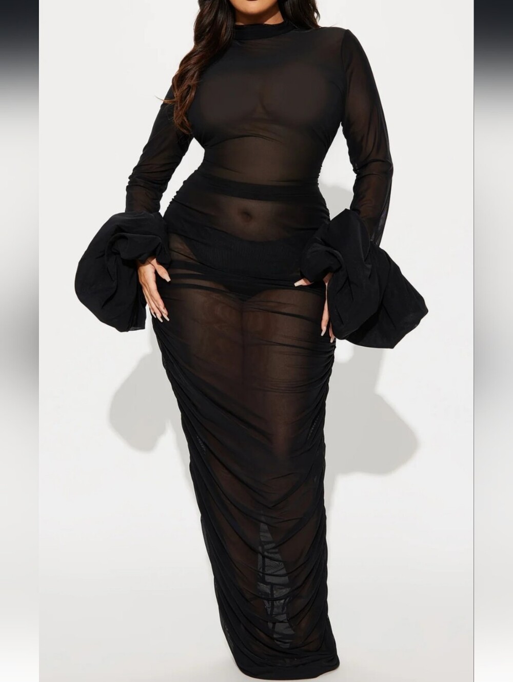 Puff Sleeve Mesh Maxi Dress